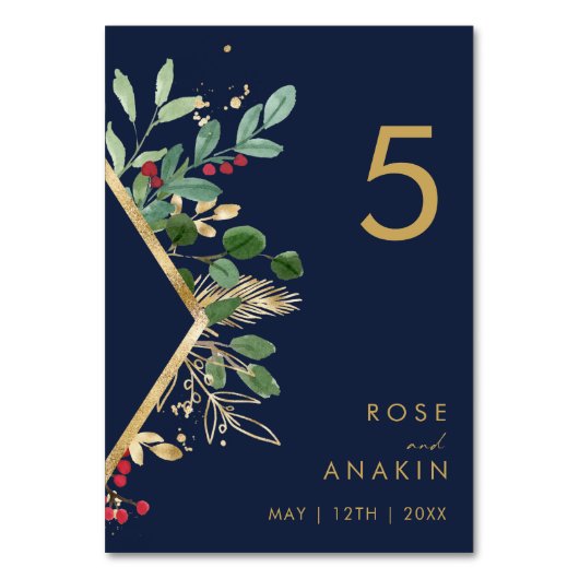 Moderne Weihnachtsgrün | Tischnummer der Marine (Vorderseite)