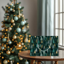 Moderne Weihnachtsgrün- und Goldbäume-Geschenktasc Große Geschenktüte