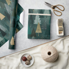 Moderne Weihnachtsgrün- und Goldbäume-Verpackungsp Geschenkpapier