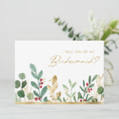 Moderne Weihnachtsgrün | Vorschlag von Bridesmaid Einladung (Stehend Vorderseite)