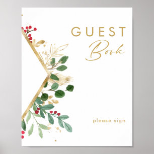 Moderne Weihnachtsgrün   Weißes Gästebuch-Schild Poster