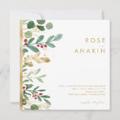 Moderne Weihnachtsgrün | White Square Wedding Einladung (Vorderseite)