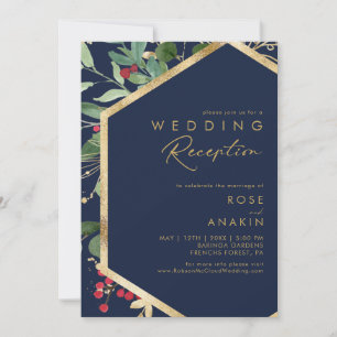 Moderne Weihnachtsgrüntöne Navy Hochzeitsempfang Einladung