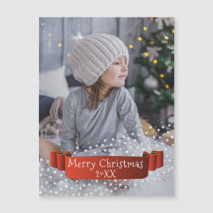 Moderne Weihnachtsgruß-Foto mit Band Magnetkarte