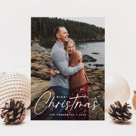 Moderne Weihnachtsgruß-Karte mit Schriftzug-Foto Feiertagskarte