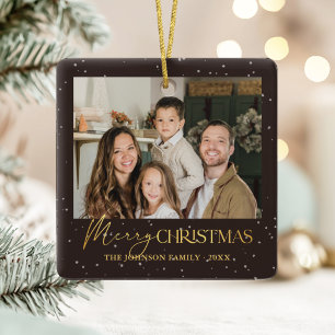 Moderne Weihnachtsgrüße für eine zweiköpfige Famil Keramikornament