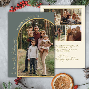 Moderne Weihnachtsgrüße Goldener Bogen 5 Foto Grün Feiertagskarte