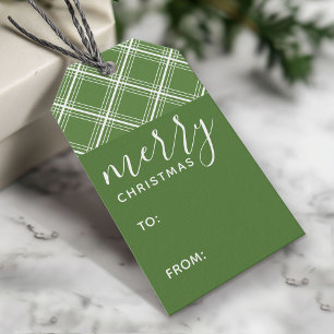 Moderne Weihnachtsgrüße in grünem Karo-Mod Stil Geschenkanhänger