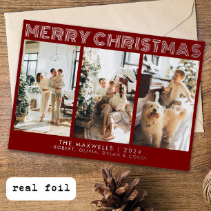 Moderne Weihnachtsgrüße in Rot Foto Folien Feiertagskarte