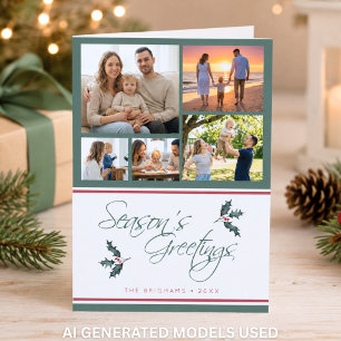 Moderne Weihnachtsgrüße mit Holly-Foto-Collage Feiertagskarte
