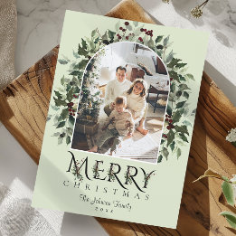 Moderne Weihnachtsgrüße mit Stechpalmen-Vier-Foto- Feiertagskarte