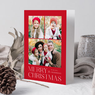 Moderne Weihnachtsgrüße Rot 7 Foto-Collage Feiertagskarte