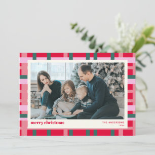 Moderne Weihnachtskariert Rot Grün Pink Benutzerfo Feiertagskarte