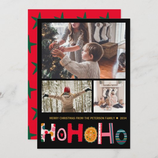 Moderne Weihnachtskarte 3 Foto Feiertagskarte (Vorne/Hinten)