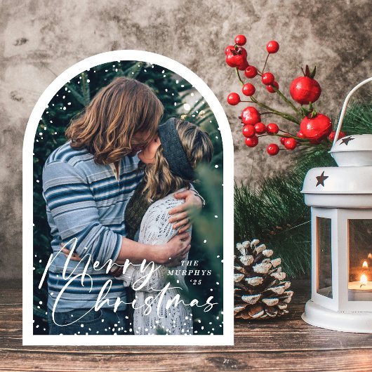 Moderne Weihnachtskarte Arch Modern Snow Globe mit Einladung