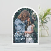 Moderne Weihnachtskarte Arch Modern Snow Globe mit Einladung (Stehend Vorderseite)
