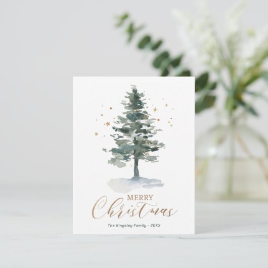 Moderne Weihnachtskarte Gold Aquarellbaum Dankeskarte (Stehend Vorderseite)