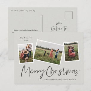 Moderne Weihnachtskarte mit 3 Fotos Collage Feiertagspostkarte