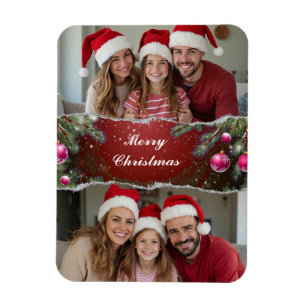 Moderne Weihnachtskarte mit Familienfoto Magnet