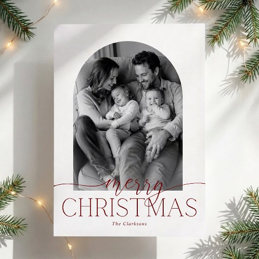 Moderne Weihnachtskarte mit Foto und Bogenform Einladung