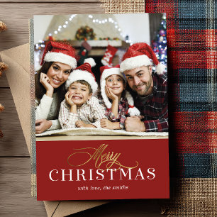 Moderne Weihnachtskarte mit Foto und Gold-Folie Einladung