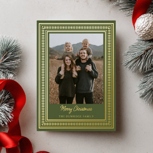 Moderne Weihnachtskarte mit goldenem Rahmen und Fo Folien Feiertagskarte