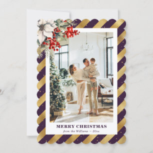 Moderne Weihnachtskarte mit lila-goldenem botanisc Feiertagskarte