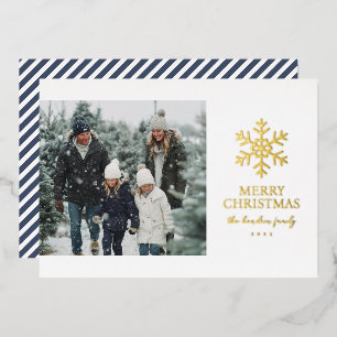 Moderne Weihnachtskarte mit Schneeflocken-Foto Folien Feiertagskarte