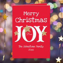 Moderne Weihnachtskarte mit Schriftzug in Rot ohne