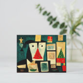 Moderne Weihnachtskarte mit Weihnachtsbaum. Postkarte (Stehend Vorderseite)