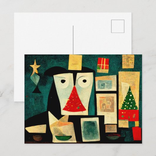 Moderne Weihnachtskarte mit Weihnachtsbaum. Postkarte (Vorne/Hinten)