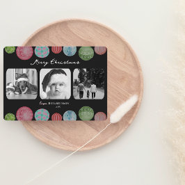 Moderne Weihnachtskarte | Ornament Dreifach-Foto Feiertagskarte