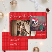Moderne Weihnachtskarte | Rotes Kariertes DoppelFo Feiertagskarte