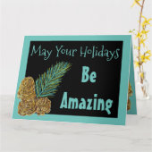 Moderne Weihnachtskarte Schwarz und Aquamarin Karte (Gelbe Blume)