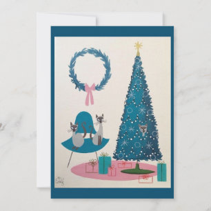 Moderne Weihnachtskatzen des Mitteljahrhunderts Einladung