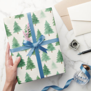 Moderne Weihnachtskiefernbäume Wasserfarben Nahtlo Geschenkpapier