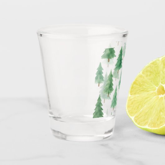 Moderne Weihnachtskiefernbäume Wasserfarben Nahtlo Schnapsglas (Links)