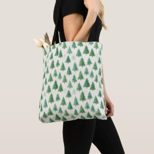 Moderne Weihnachtskiefernbäume Wasserfarben Nahtlo Tasche