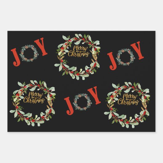 Moderne Weihnachtskränze und Freude Geschenkpapier Set (Vorderseite 3)