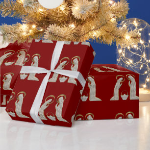 Moderne Weihnachtskrippen aus Rot und Gold Geschenkpapier