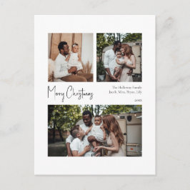 Moderne Weihnachtskritik zentriert Drei-Foto Feiertagspostkarte