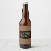 Moderne Weihnachtsleopard drucken Rote Grüne Strei Bierflaschenetikett (Vorderseite)