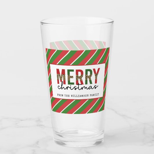 Moderne Weihnachtsleopard drucken Rote Grüne Strei Glas (Vorderseite)