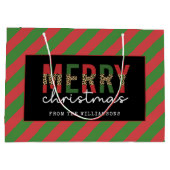 Moderne Weihnachtsleopard drucken Rote Grüne Strei Große Geschenktüte (Rückseite)