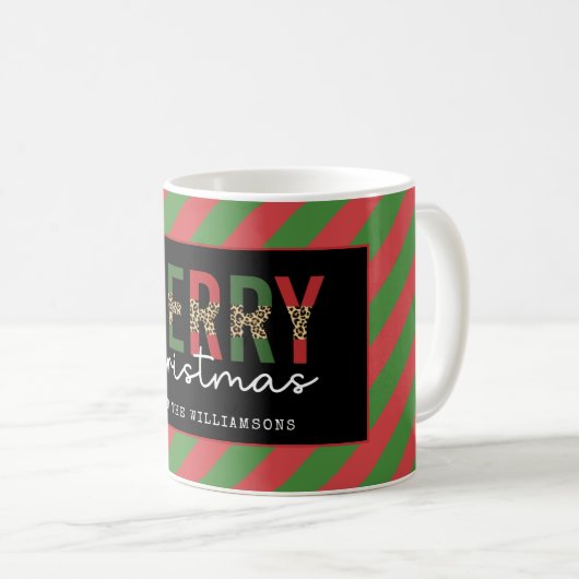 Moderne Weihnachtsleopard drucken Rote Grüne Strei Kaffeetasse (VorderseiteRechts)
