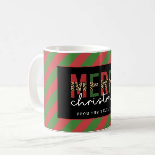 Moderne Weihnachtsleopard drucken Rote Grüne Strei Kaffeetasse (Vorderseite Links)