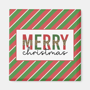 Moderne Weihnachtsleopard drucken Rote Grüne Strei Magnet