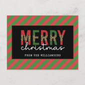 Moderne Weihnachtsleopard drucken Rote Grüne Strei Postkarte (Vorderseite)