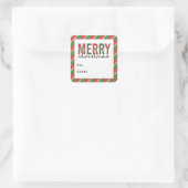 Moderne Weihnachtsleopard drucken Rote Grüne Strei Quadratischer Aufkleber (Tasche)