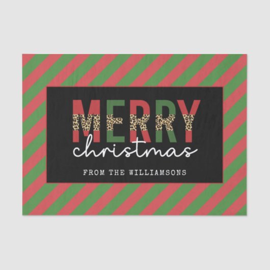 Moderne Weihnachtsleopard drucken Rote Grüne Strei Seidenpapier (Vorderseite)